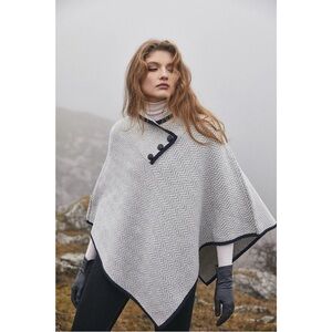 Saol Ladies Wool Blend Chevron Poncho Sweater